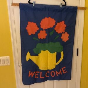 HANDCRAFTED APPLIQUÉ “WELCOME”  FLAG.  28” x 40”.  A REAL BEAUTY!  FLAG FABLES